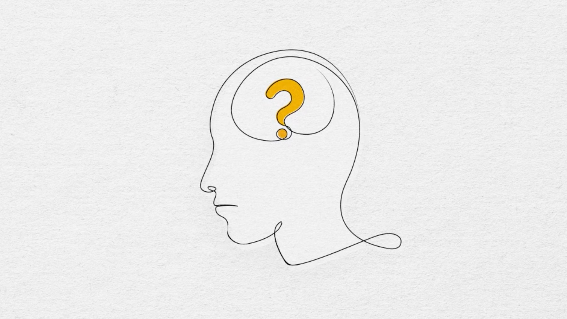 Minimalist line drawing of a person's side profile with a large yellow question mark inside their head. Part of the SAAAC Autism Centre's 'Autism 101' guide, promoting understanding, acceptance, and early support for autistic individuals and their families.